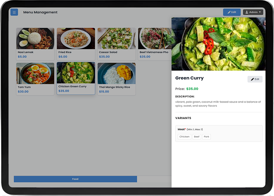 Menu Management Screenshot